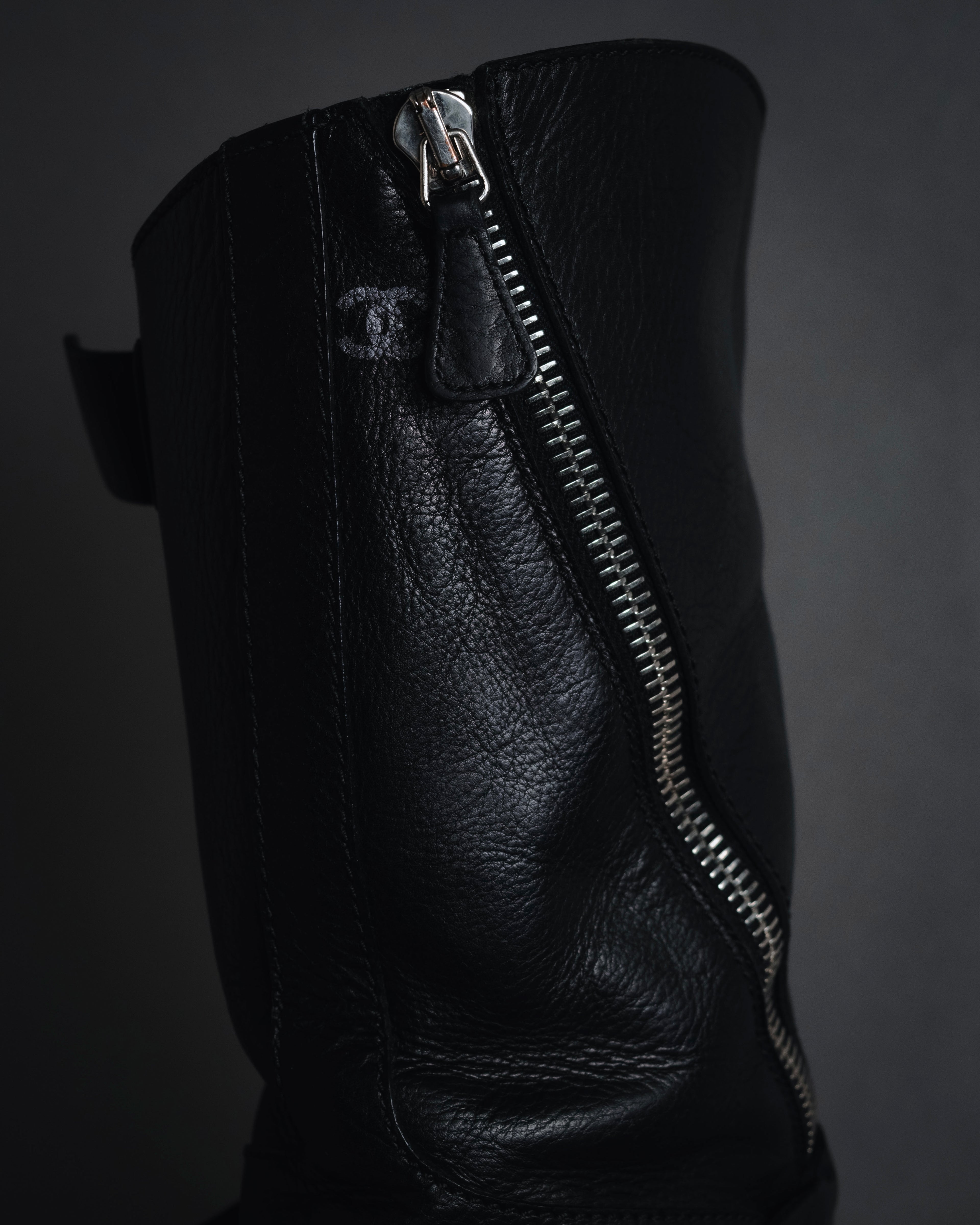 "CHANEL" 2006-12 Double-buckle leather engineer boots