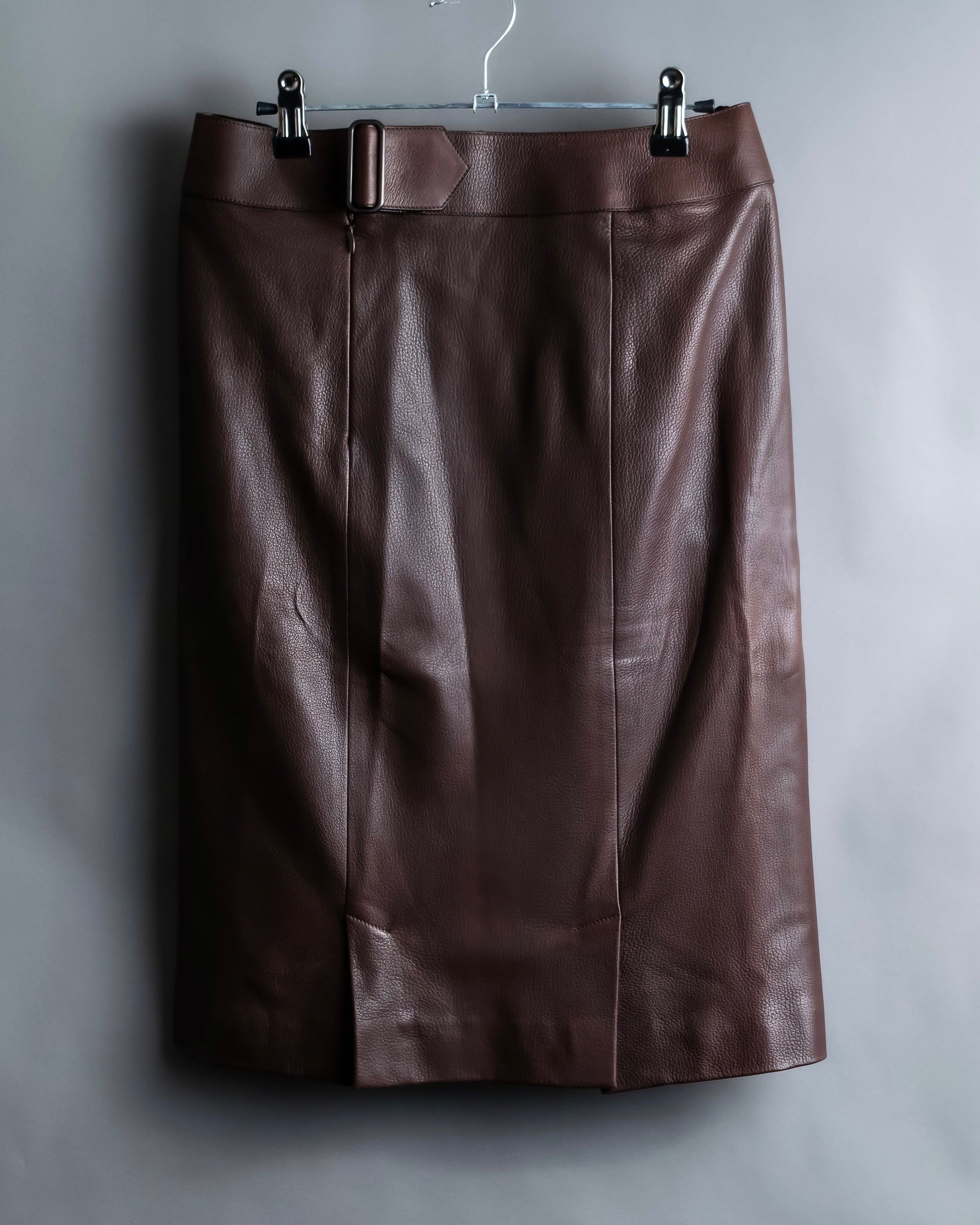 "Hermes by Gaultier" Round Pocket Wine Red Leather Skirt