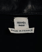 –SPECIAL– "HERMES" 00’s Leather-trimmed viscose evening shirt