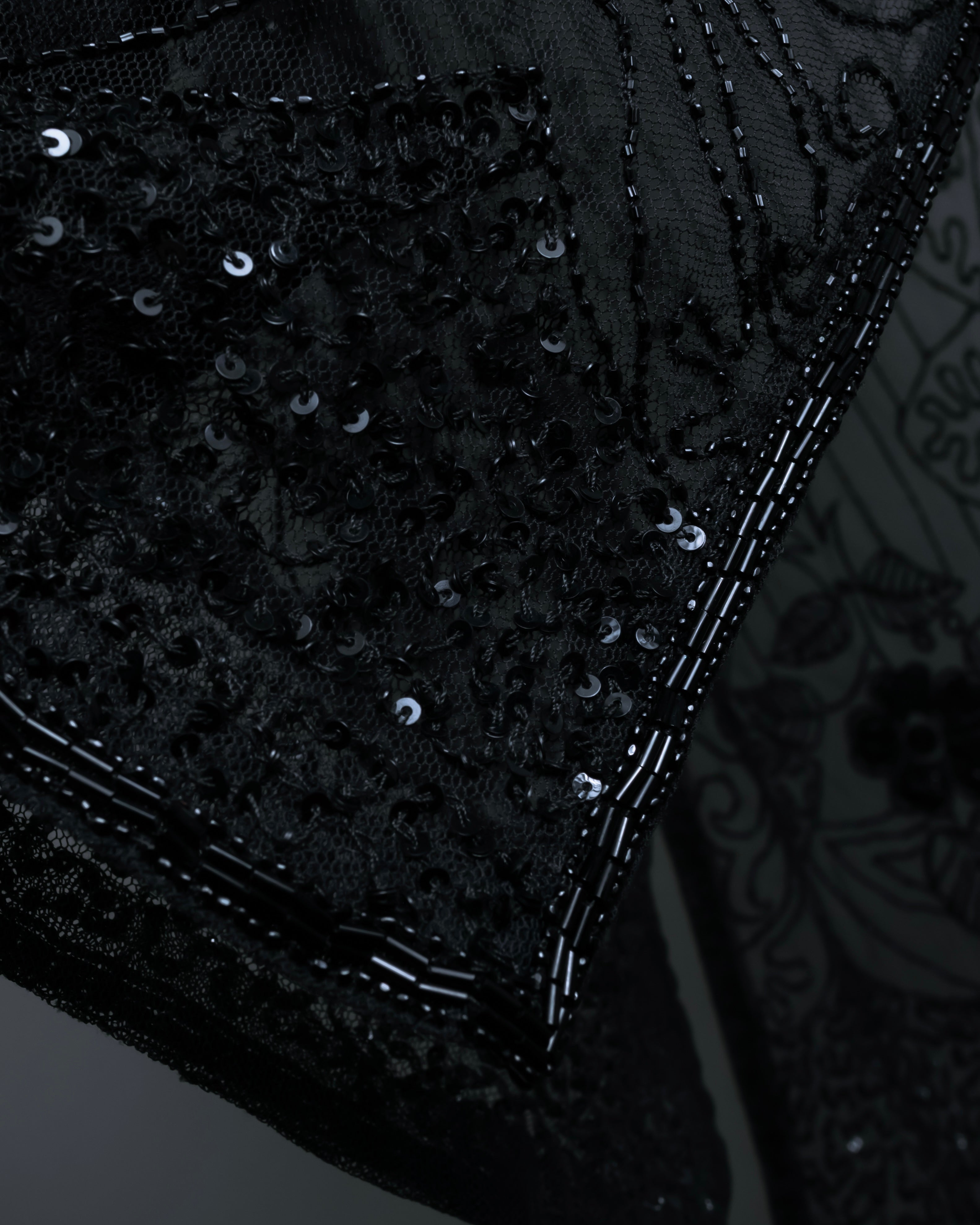 "RRL Ralph Lauren" Sequined beaded plant motif tulle sleeveless dress