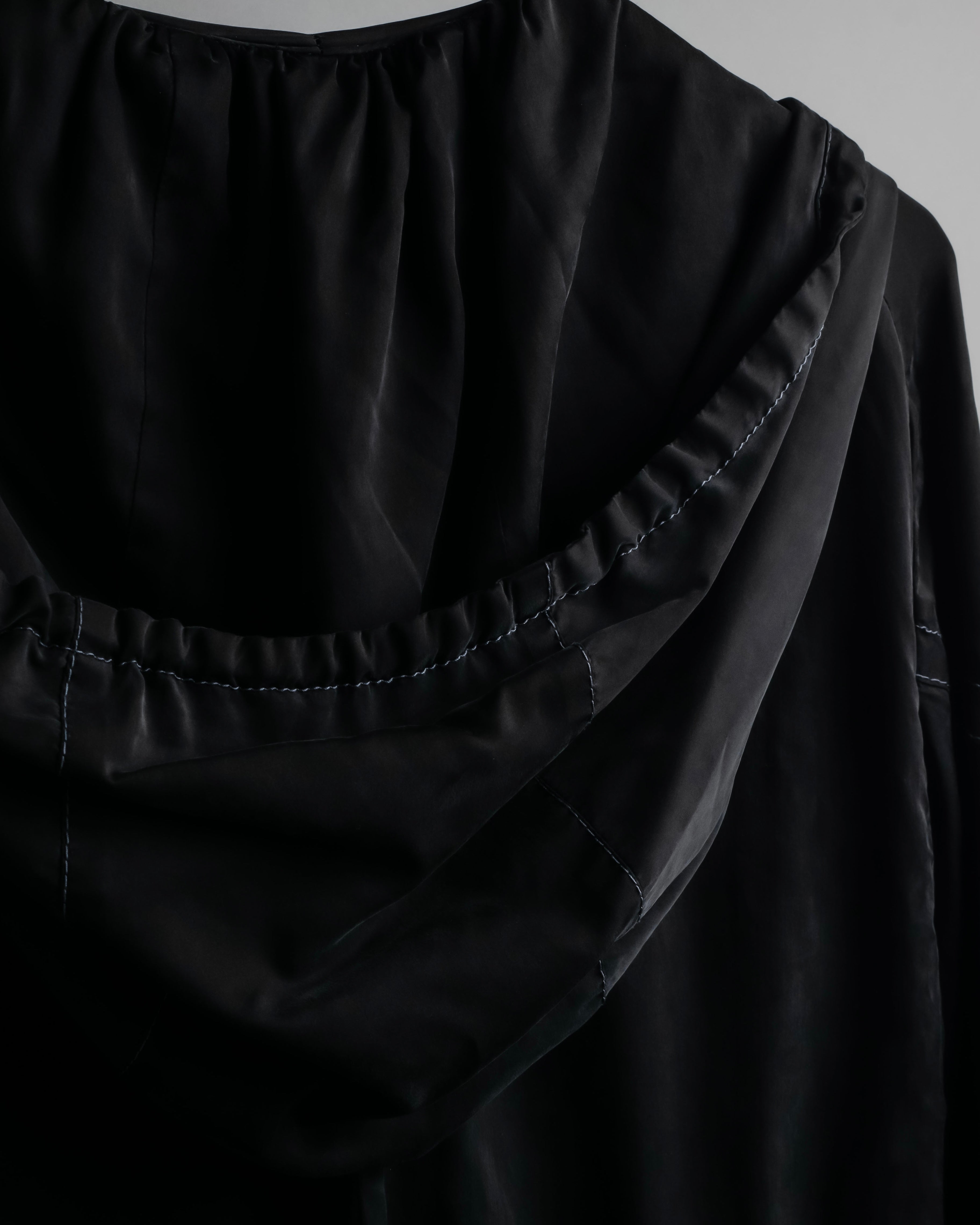 "CELINE" Gathered design hooded double zipper dress