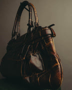 "Salvatore Ferragamo" 00's-10's Glossy crocodile embossed leather handbag