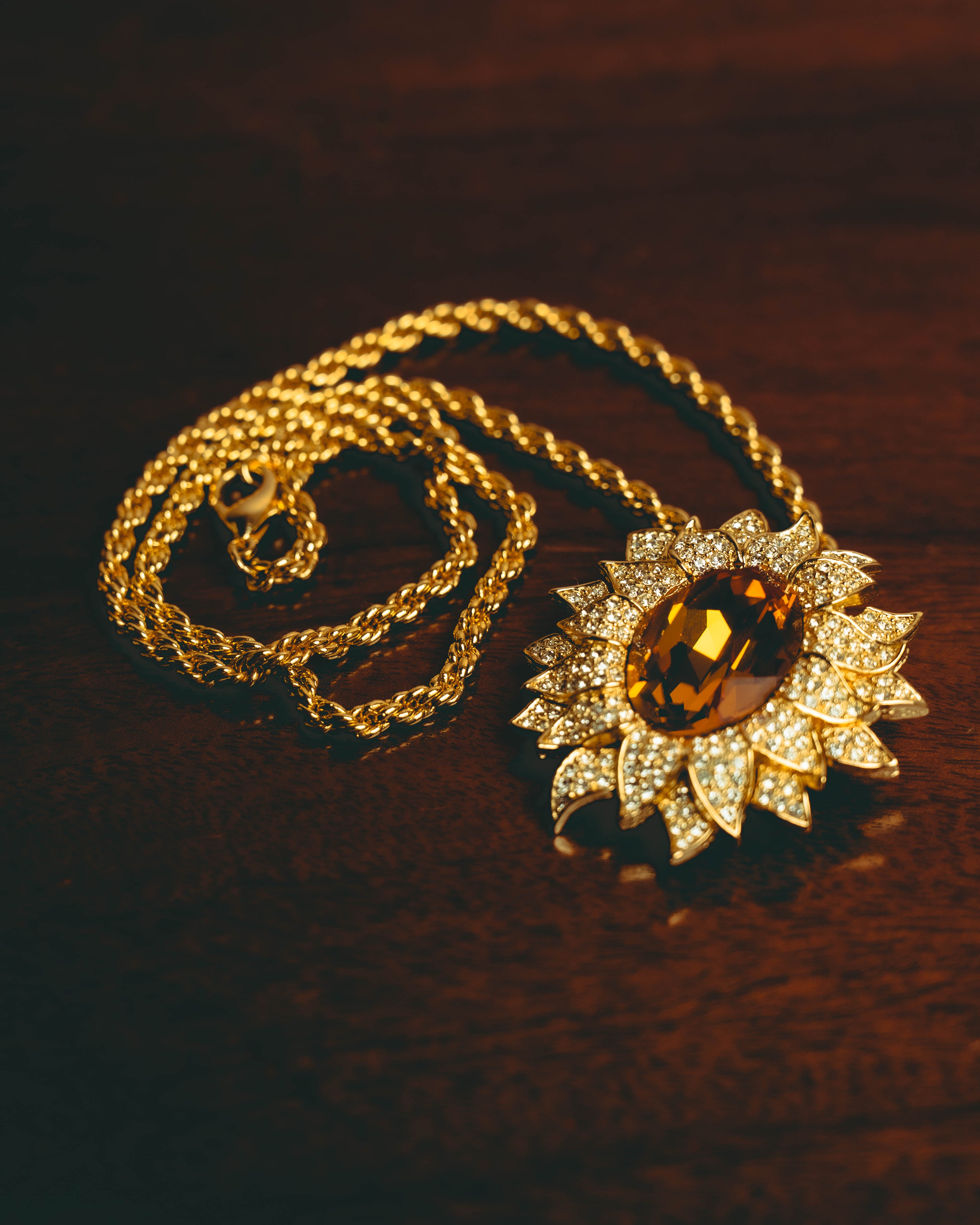 -SPECIAL- “Christian Dior” 80’s-90’s Sunburst amber glass pendant brooch