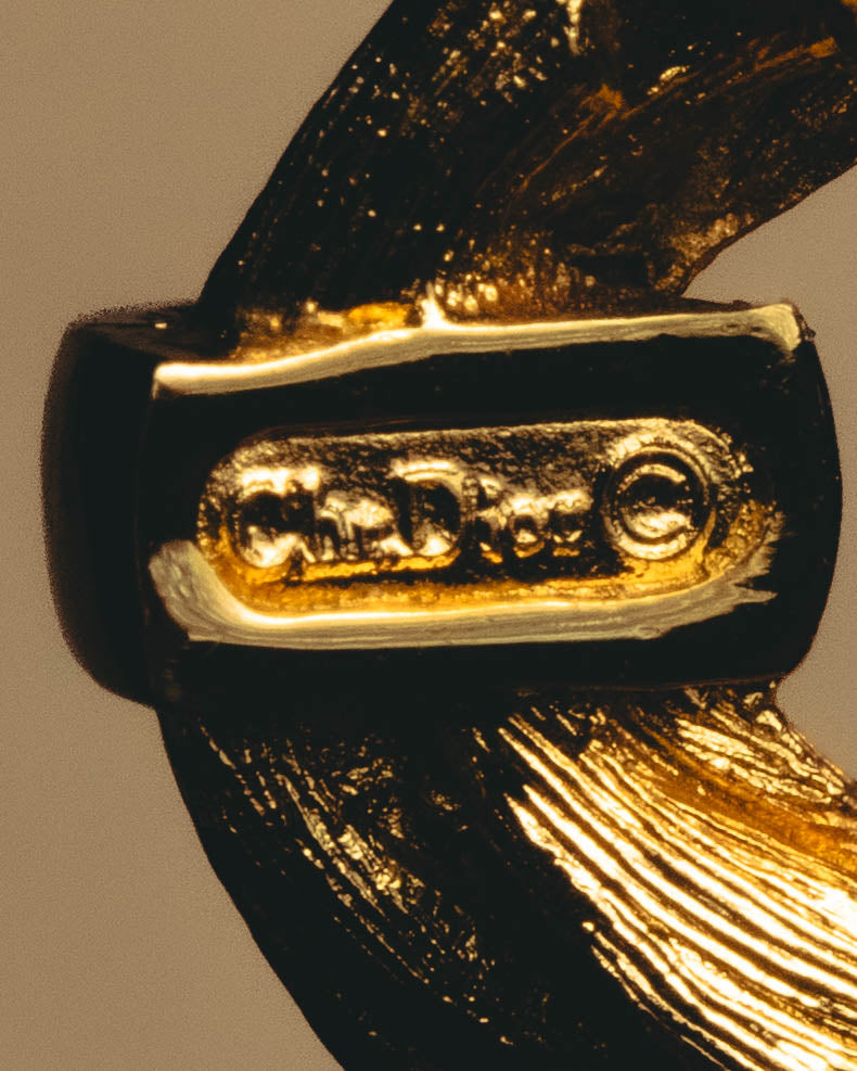 "Christian Dior" 70's Textured gold tone brooch