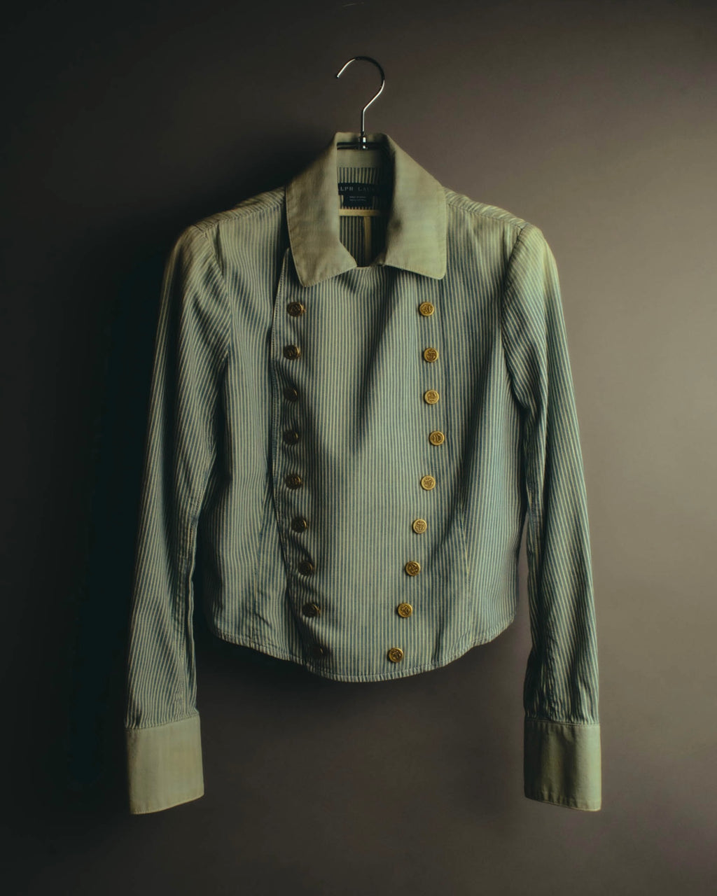 -SPECIAL- "Ralph Lauren" 00's Hickory stripe cotton double-breasted marine jacket