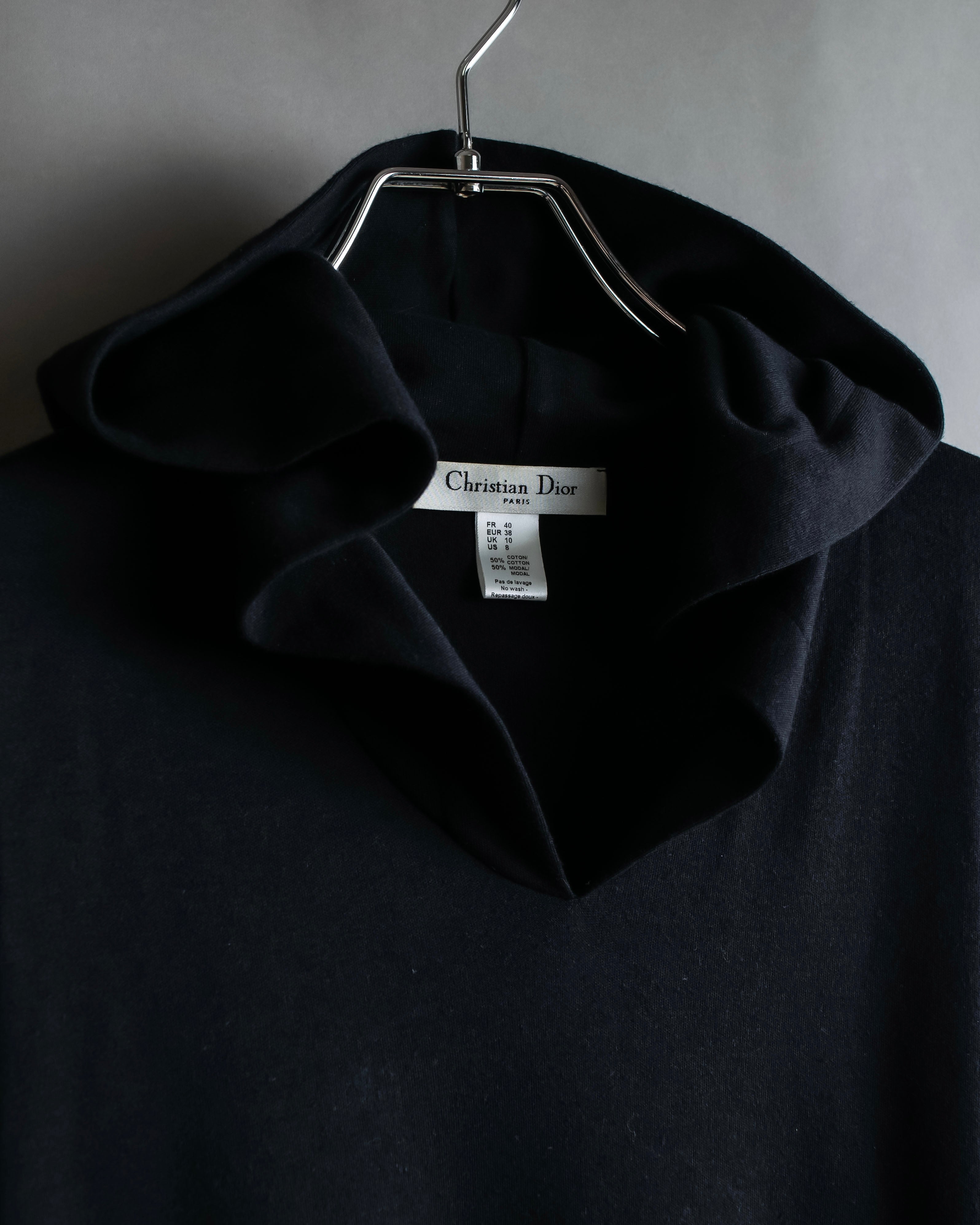 "Christian Dior" Satin ribbon waist detail hooded dress