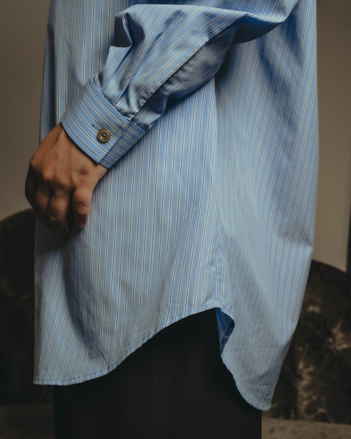 -SPECIAL- "GUCCI" 2010's-20's Pearl embellished detachable collar striped long shirt