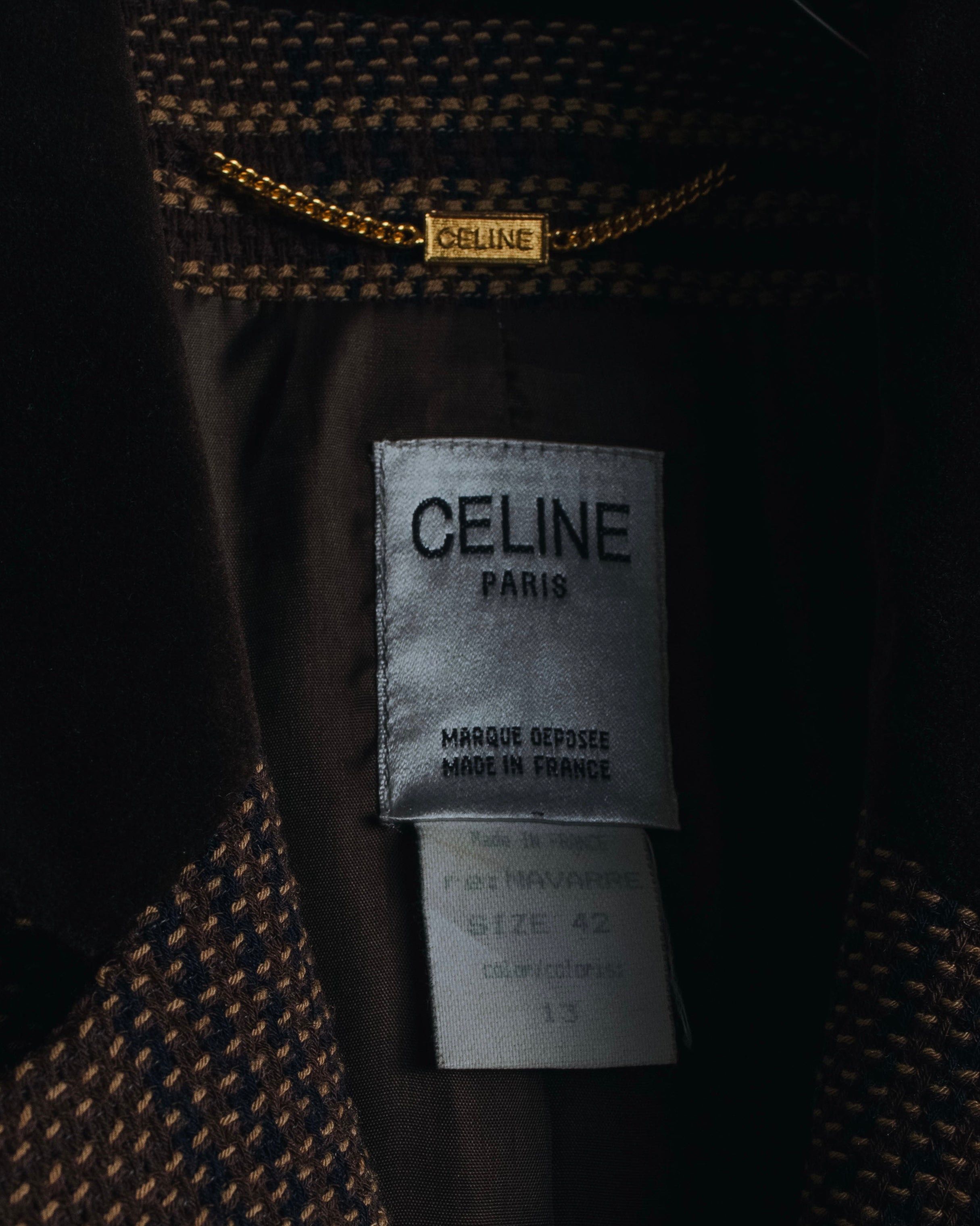 "CELINE" Late 80s–Early 90s velvet-collar woven jacket