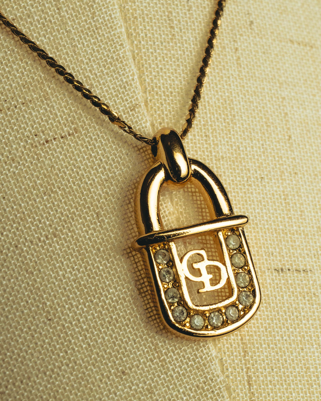 "Christian Dior" 90's Rhinestone padlock pendant necklace