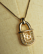 "Christian Dior" 90's Rhinestone padlock pendant necklace
