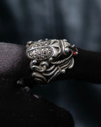 “Vintage” Beetle motif stone decorated silver ring