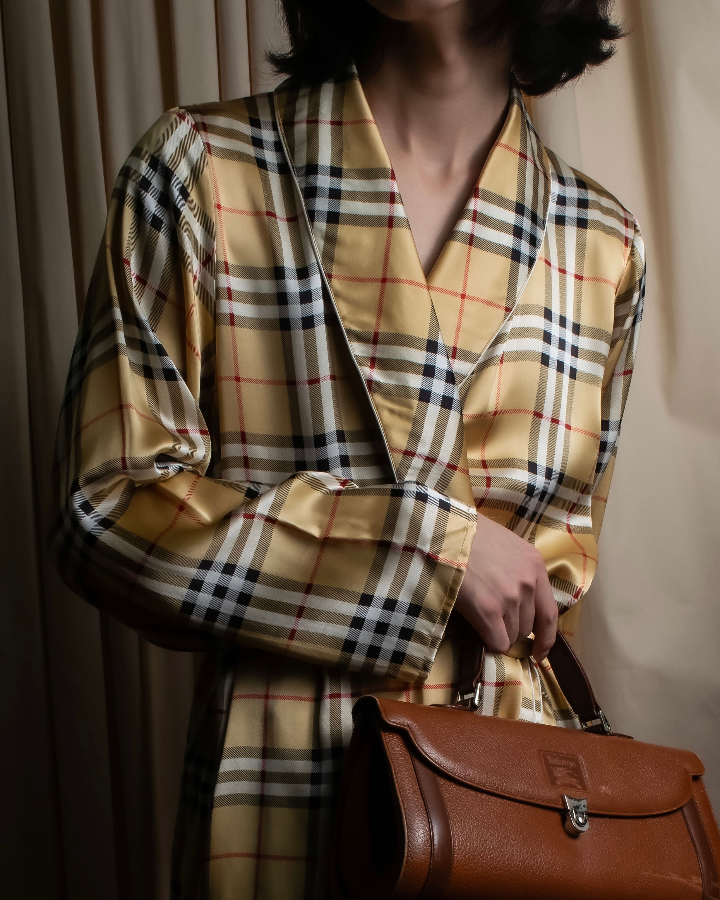 "BURBERRYS" Nova check maxi length silk gown coat