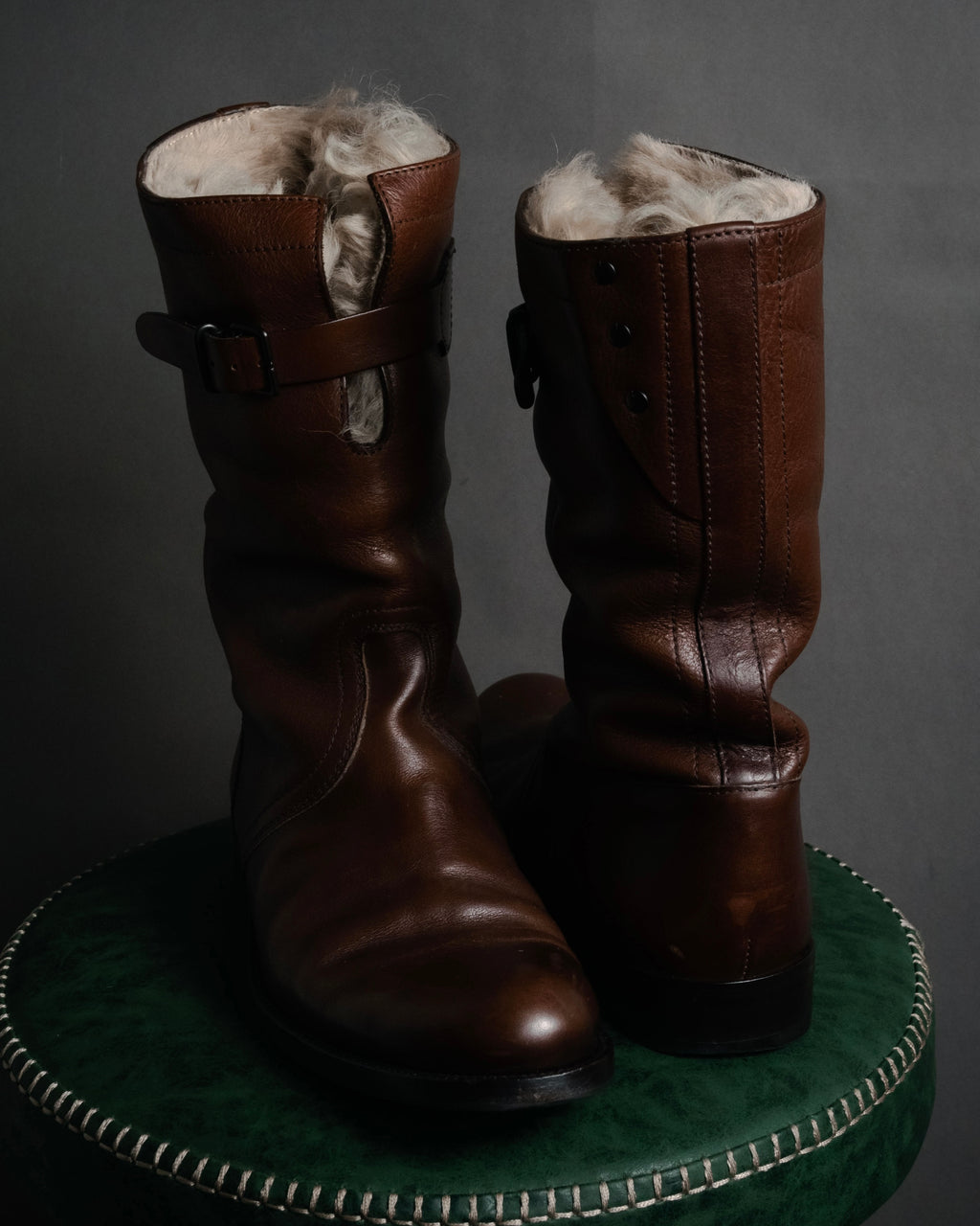 "GUCCI" 90’s-00’s shearling lined engineer boots