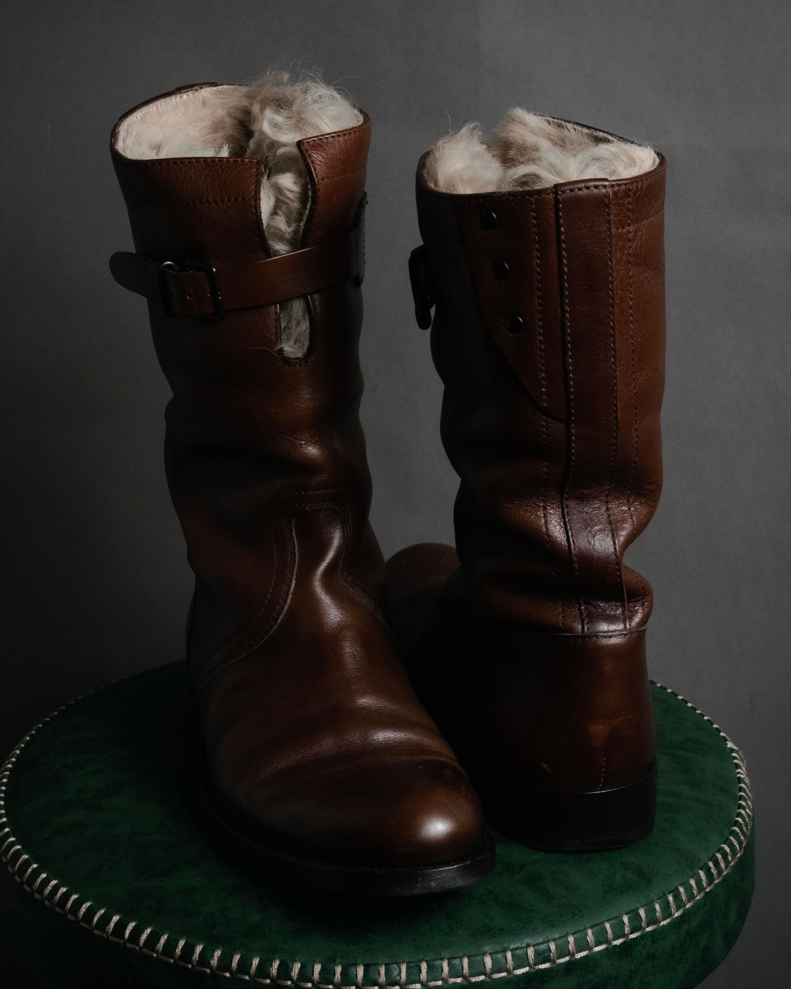 "GUCCI" 90’s-00’s shearling lined engineer boots