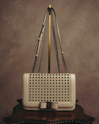 "Salvatore Ferragamo" 2010's-20's Ivory perforated leather chain shoulder bag