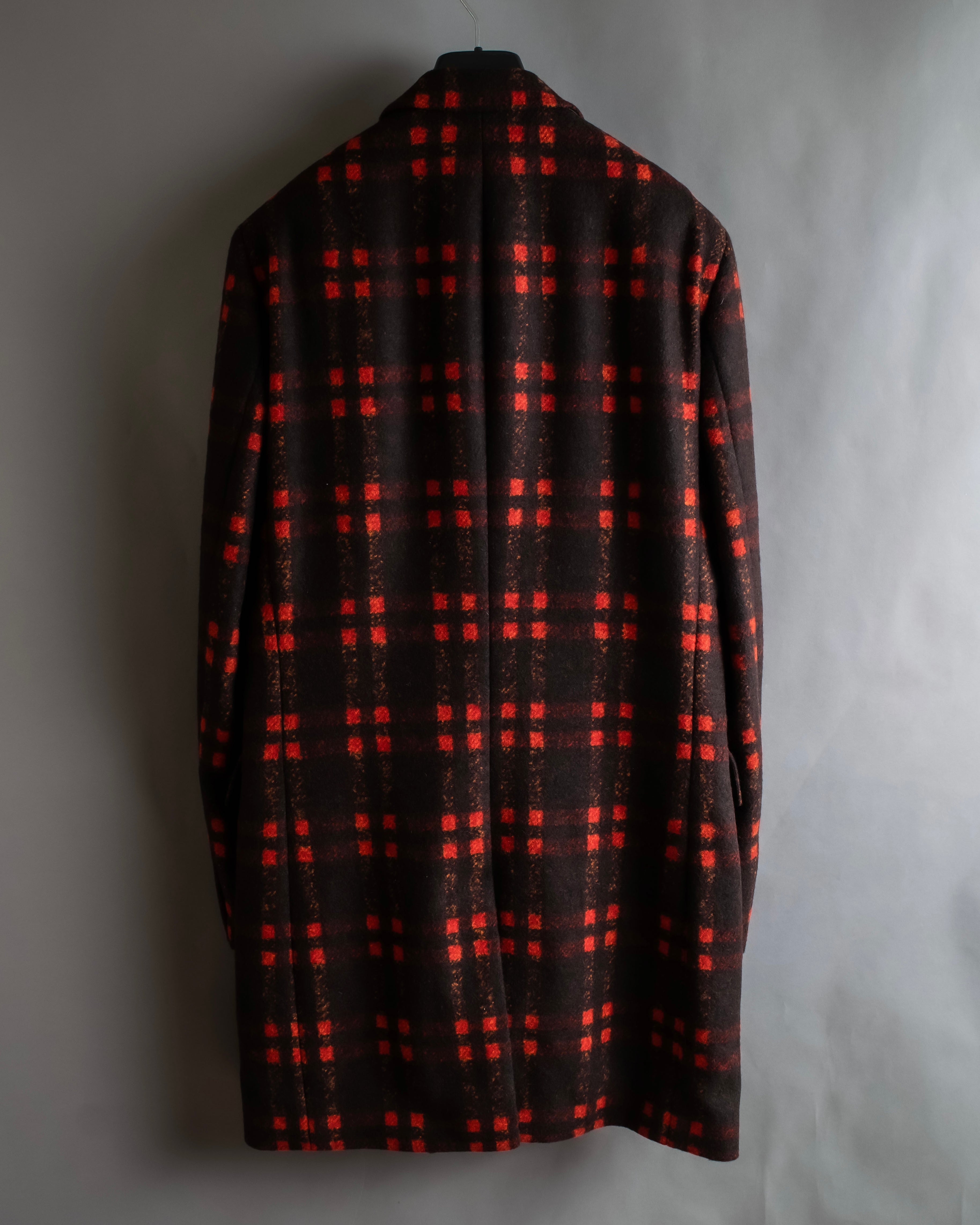 "HUGO BOSS" Plaid brushed wool tailored coat