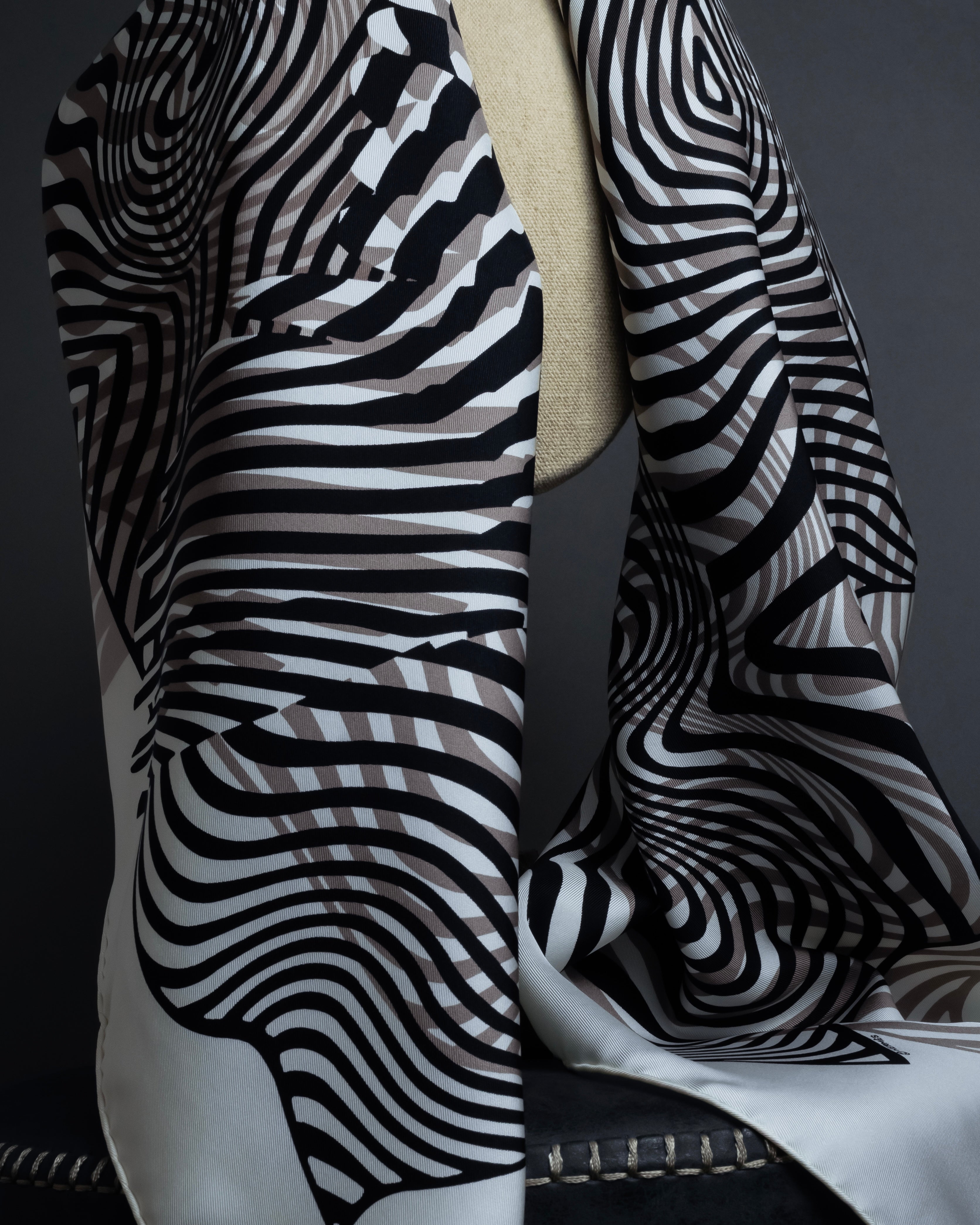 "HERMES" Zebra abstract print Carre 90 silk scarf