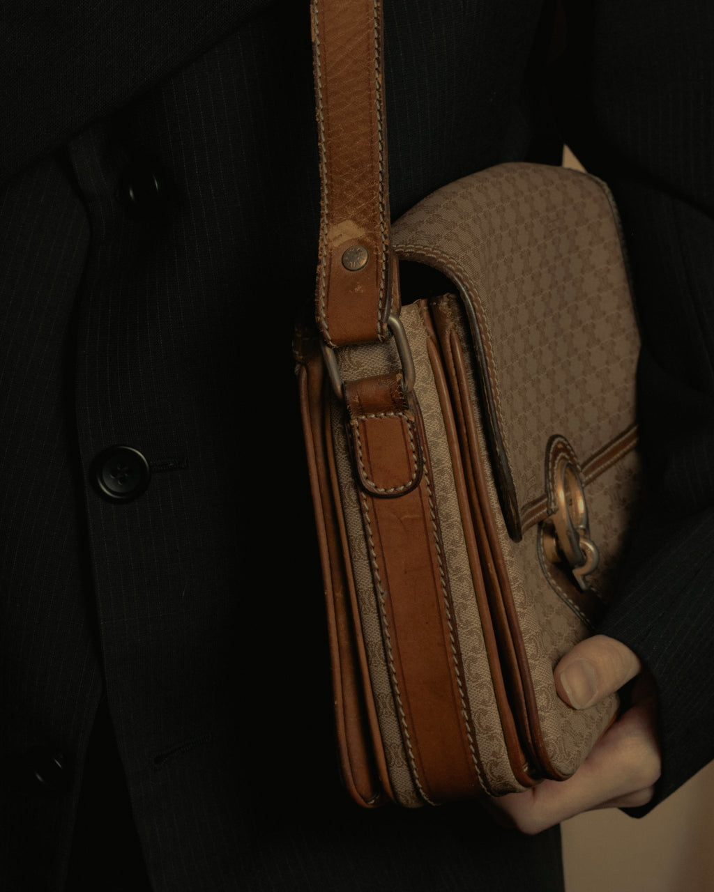 "CELINE" 80’s macadam canvas shoulder bag