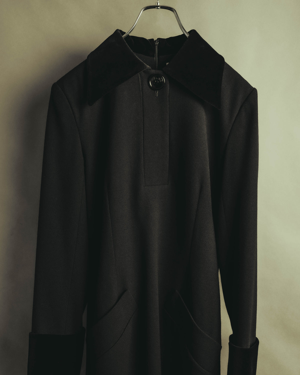 "CELINE" 80's Velvet collar maxi coat dress