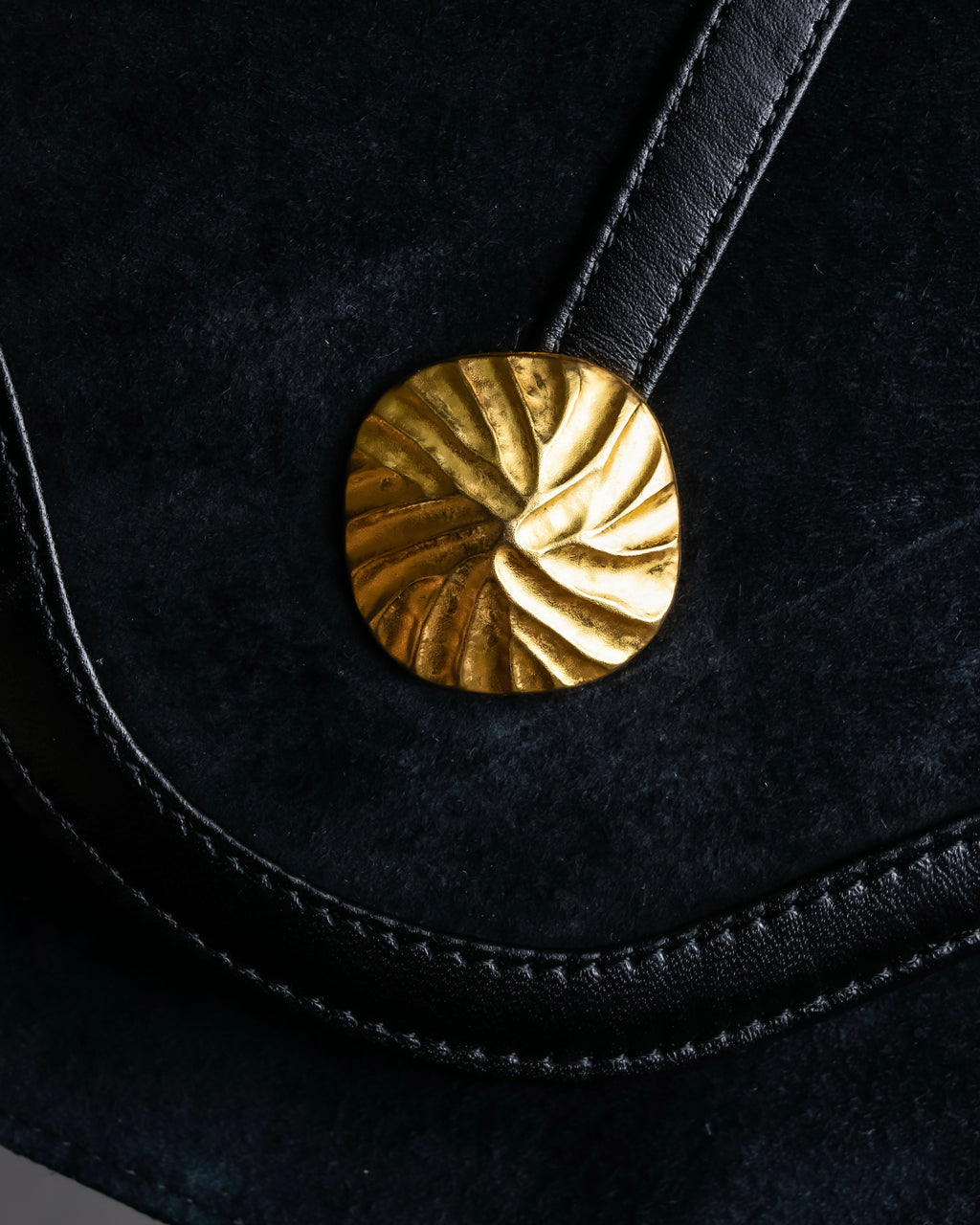 "YVES SAINT LAURENT" Gold medallion motif design suede leather shoulder bag