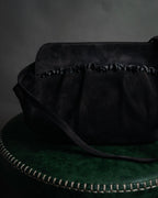“Salvatore Ferragamo” 80’s-90’s Suede shirred ribbon shoulder bag