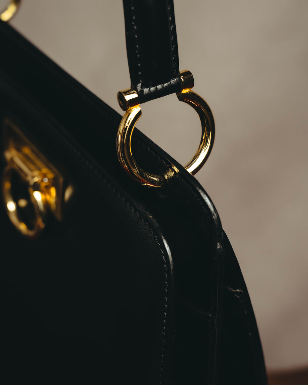"CELINE" 70's-80's Structured leather top handle handbag