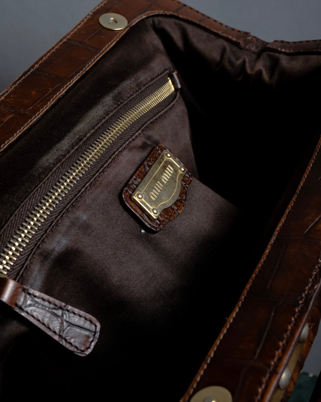 "MIU MIU" Antique design crocodile embossed leather 2way bag