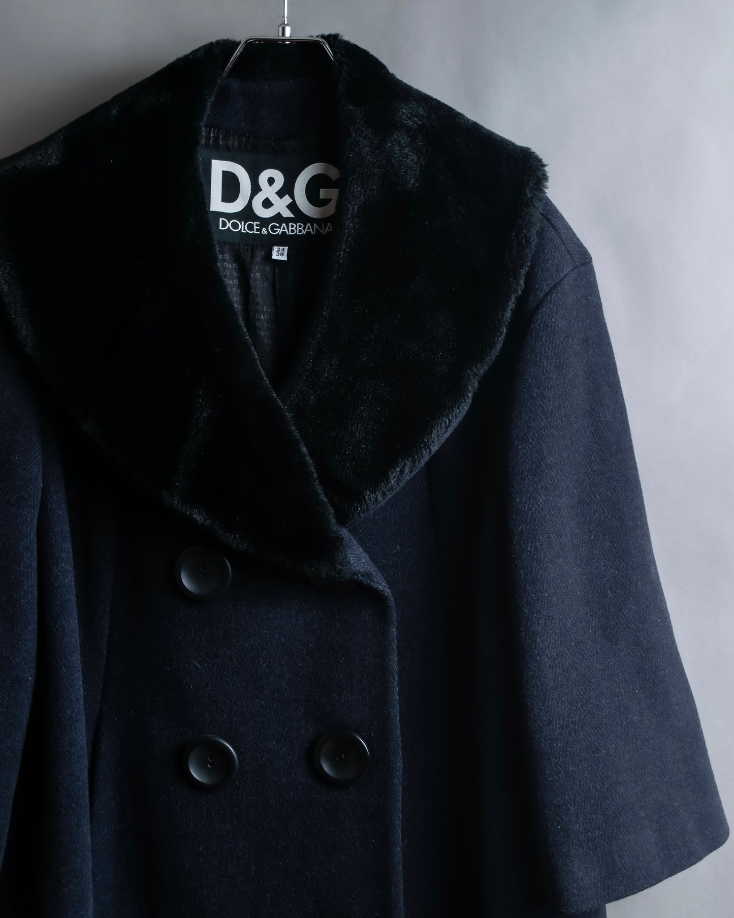 "Dolce & Gabbana" Large lapel fur shawl collar double-breasted coat