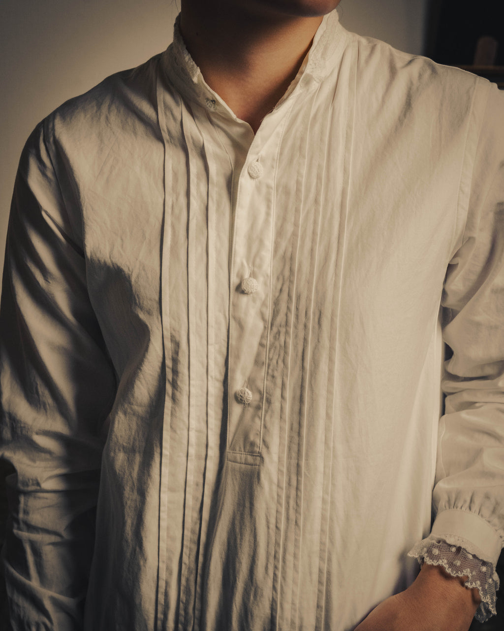 -SPECIAL- “JUNYA WATANABE COMME des GARÇONS MAN PINK”2005AW Victorian lace pleated asymmetric long shirt