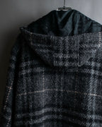 "BURBERRY" Check pattern double zipper hooded coat
