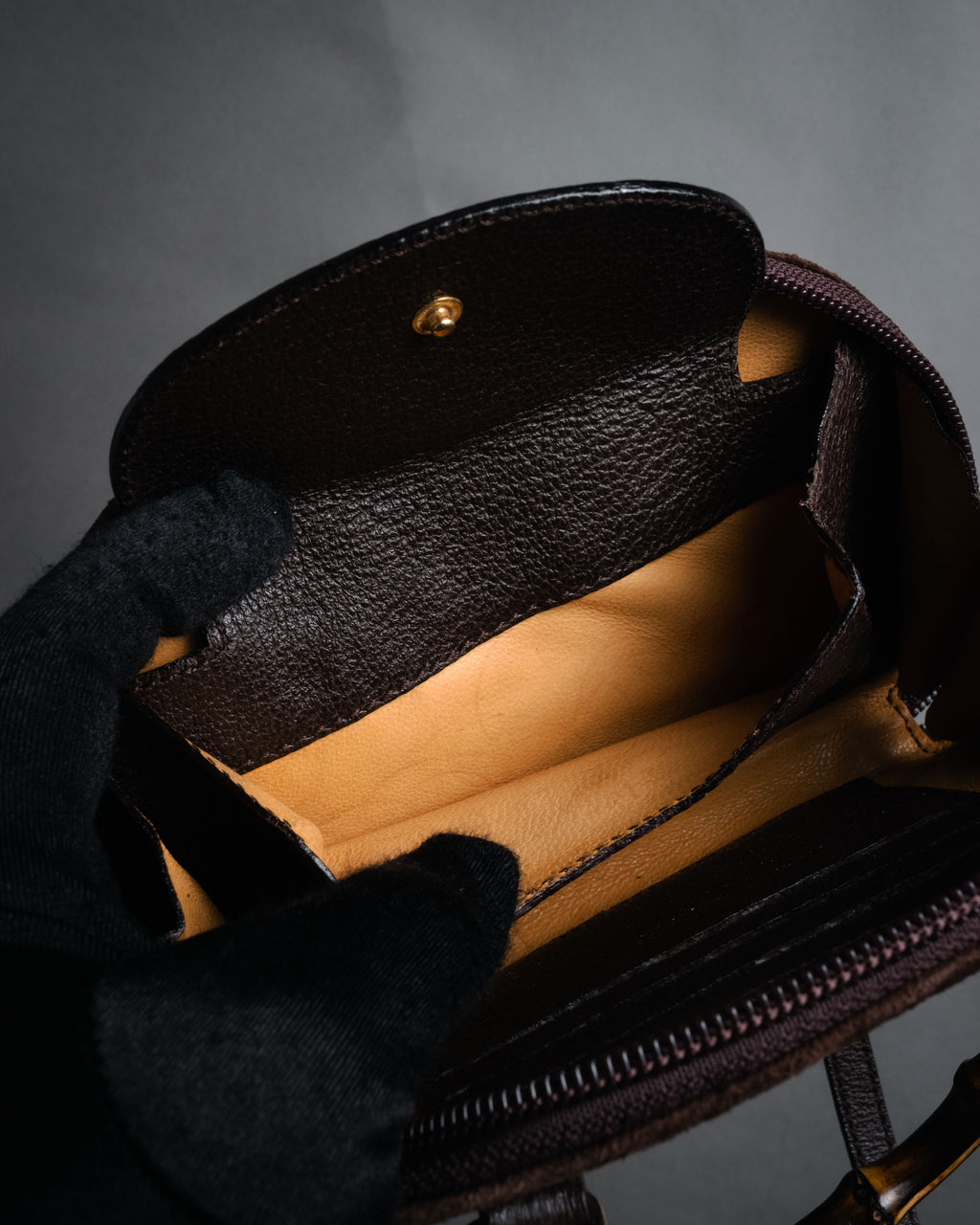 -SPECIAL- “GUCCI” 90’s bamboo handle suede half moon bag