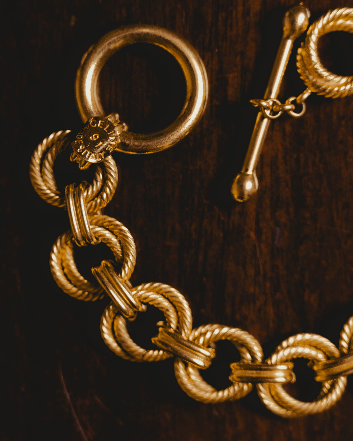 “CELINE” Late 80’s-early 90’s twisted rope circle link toggle bracelet