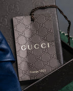"GUCCI" Ribbon＆charm design blue leather gloves