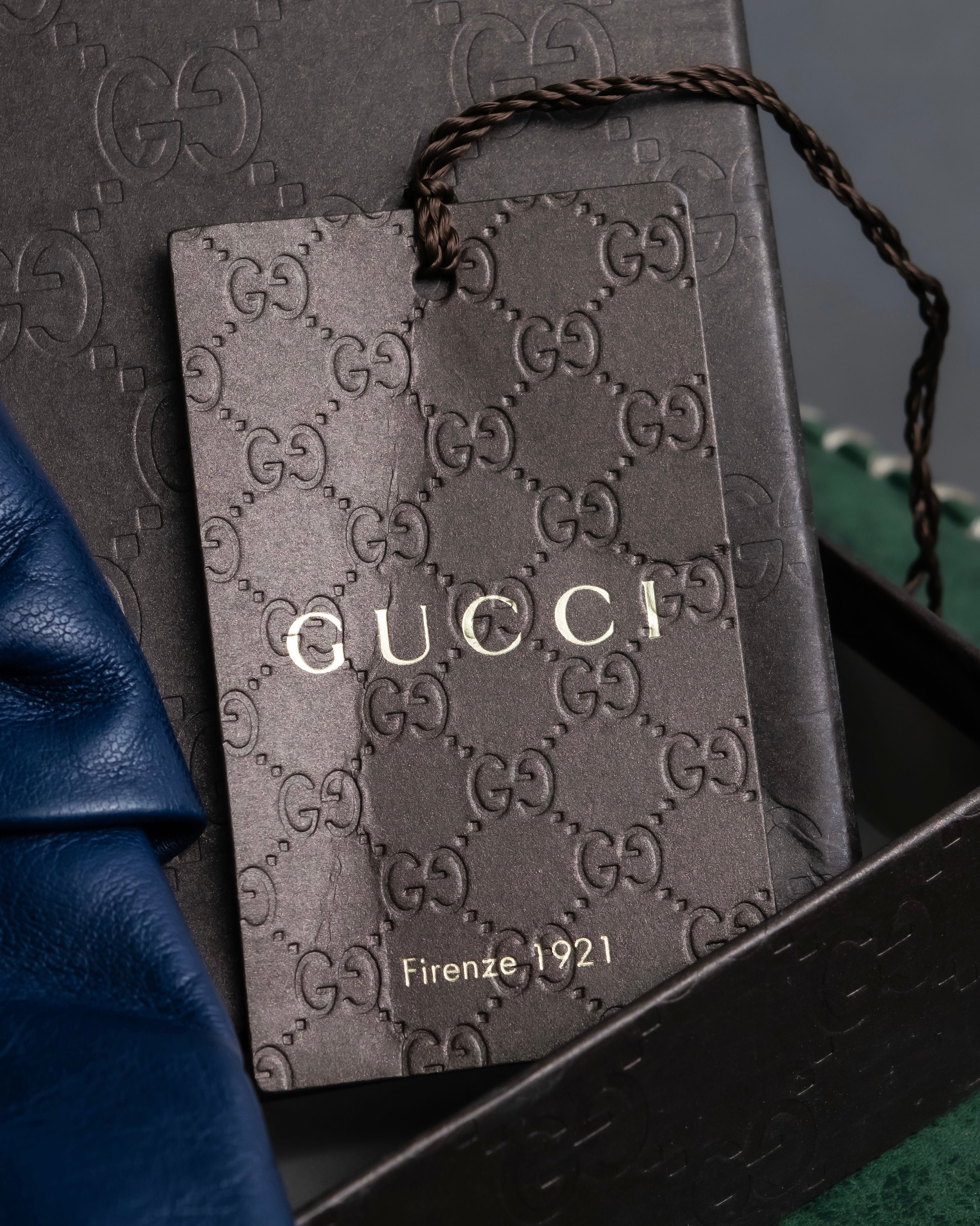 "GUCCI" Ribbon＆charm design blue leather gloves