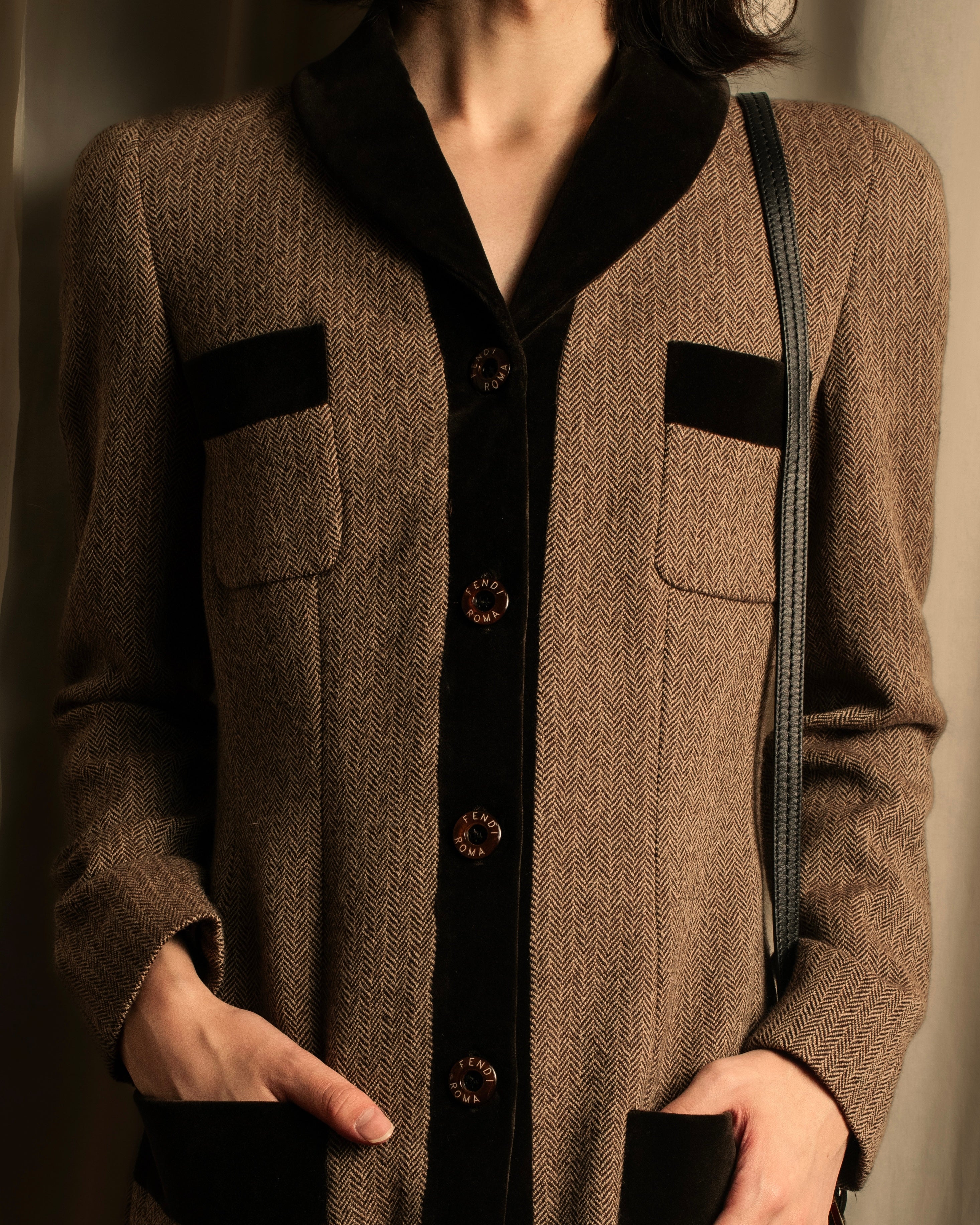 "FENDI" Velvet switching design herringbone set up