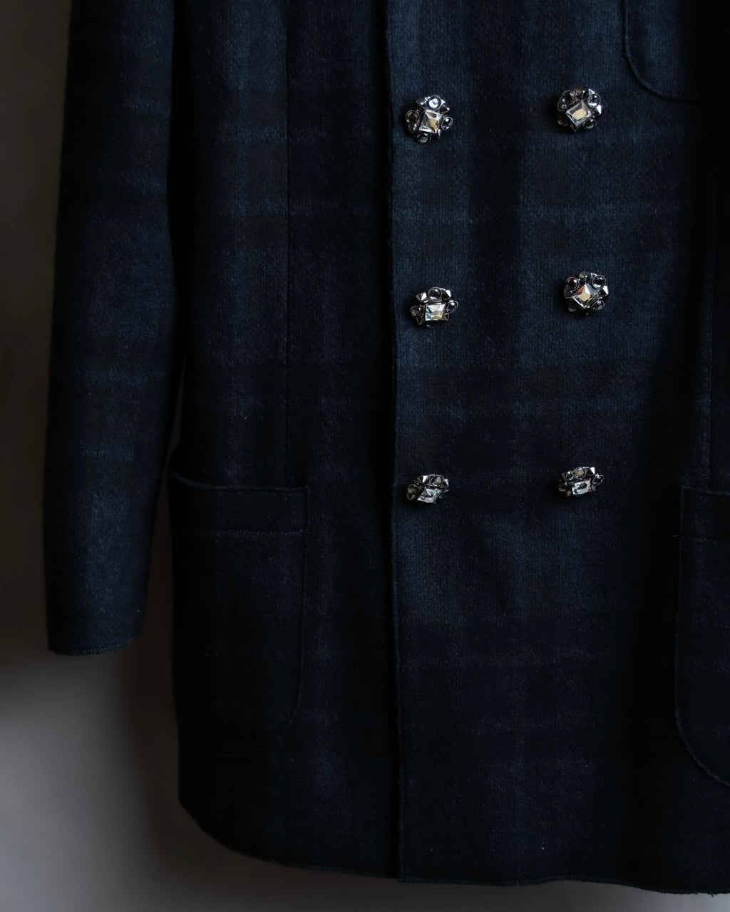 "DOLCE & GABBANA" Double-breasted bejeweled button check pattern jacket