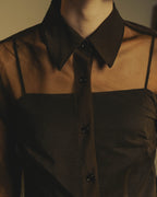 -SPECIAL- “Dries Van Noten” 20’s Sheer brown tailored long sleeve shirt