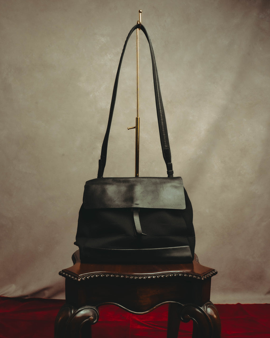 “PRADA” 90’s-00’s Nylon and leather flap messenger bag