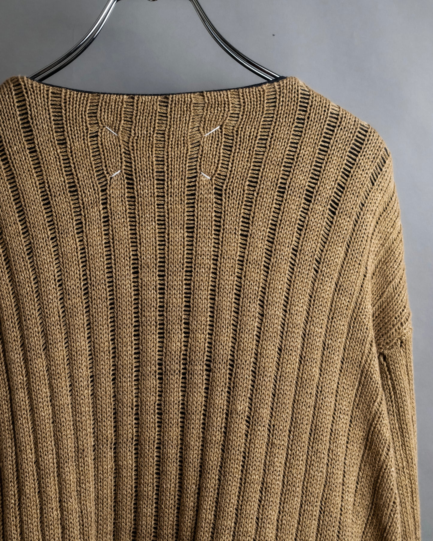 "MAISON MARGIELA" Ribbed drawcord cotton linen knit pullover