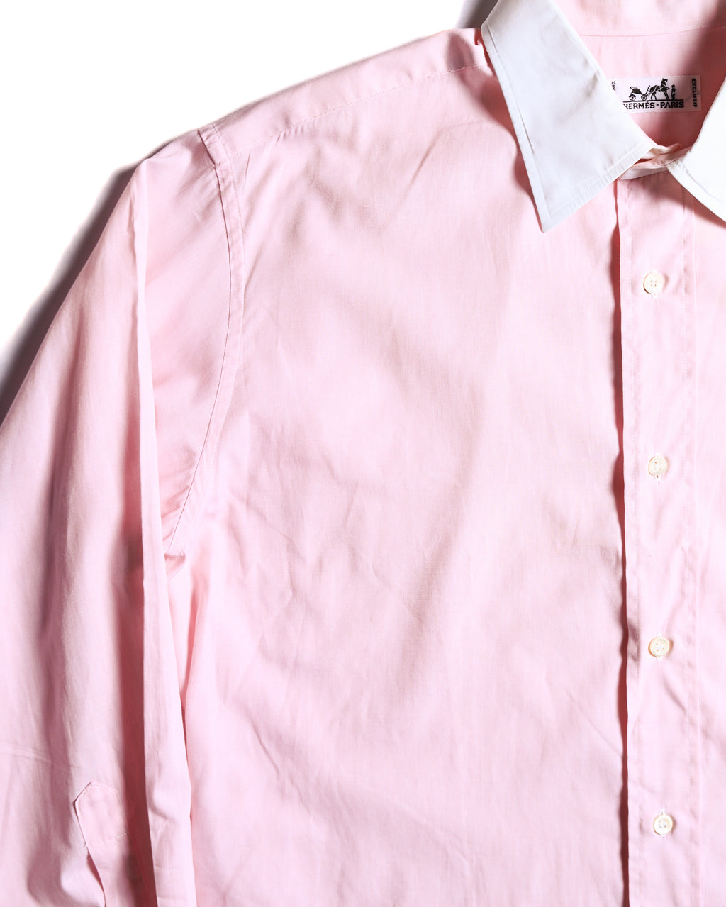 HERMES/ Oversized French Cuffed Contrast Collar Dress Shirt Pink