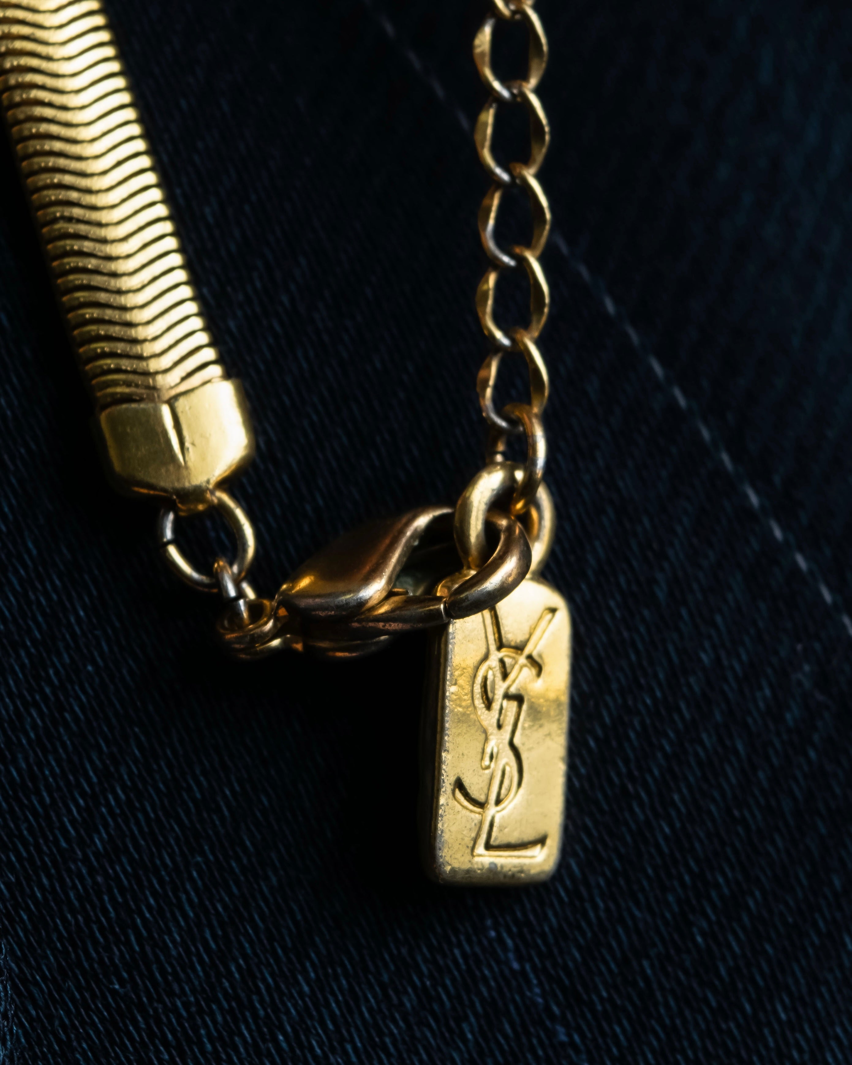 "Yves Saint Laurent" YSL logo plate gold necklace