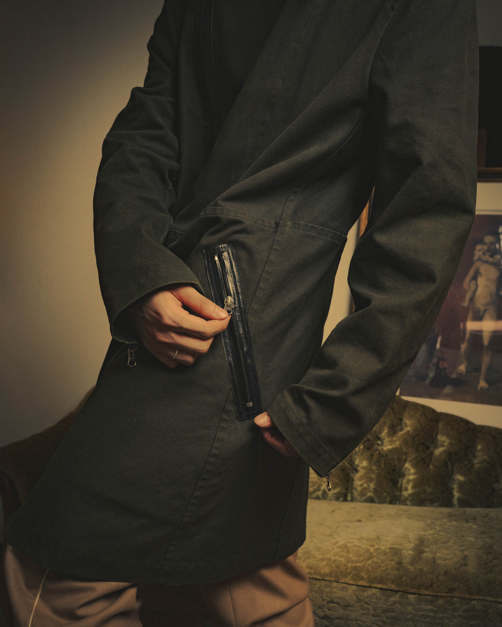 -SPECIAL- "COMME des GARÇONS HOMME" 03AW Asymmetric zip long coat