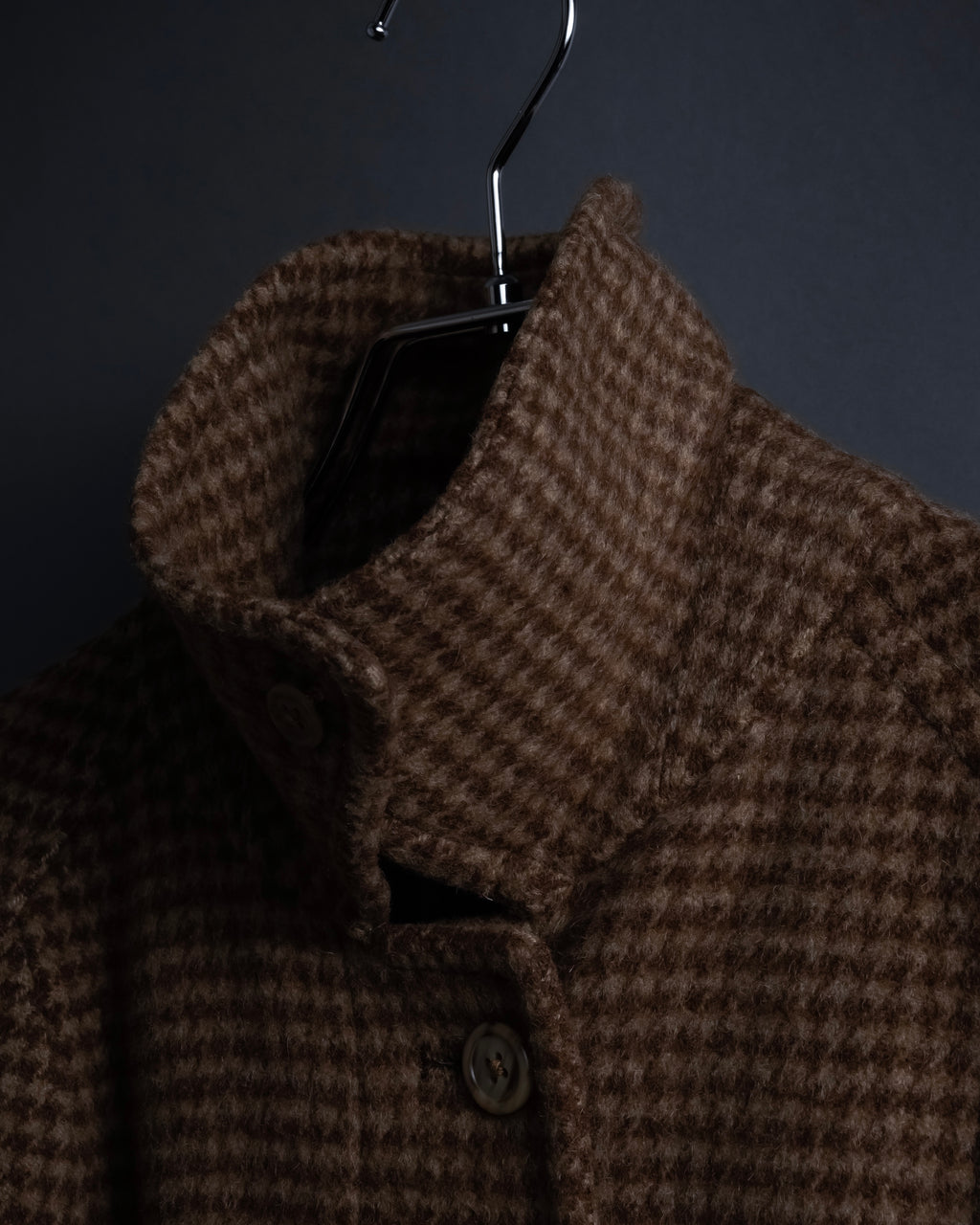 "BURBERRYS" Houndstooth pattern belted stand collar coat
