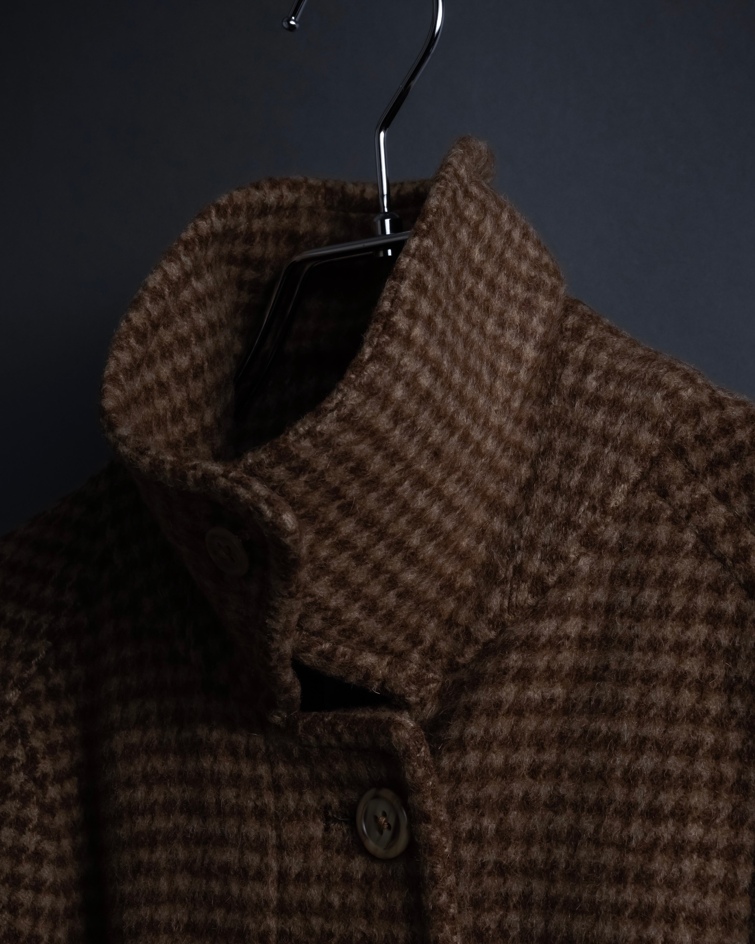 "BURBERRYS" Houndstooth pattern belted stand collar coat