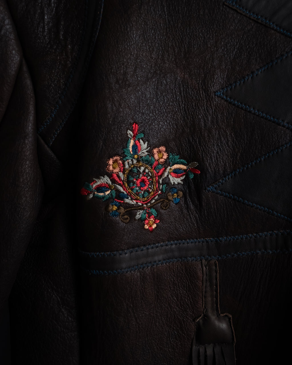 “KENZO” 80’s Folkloric shearling-lined leather long coat