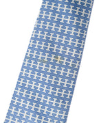 HERMES/ H Logo Silk Tie Sky Blue × Whigte