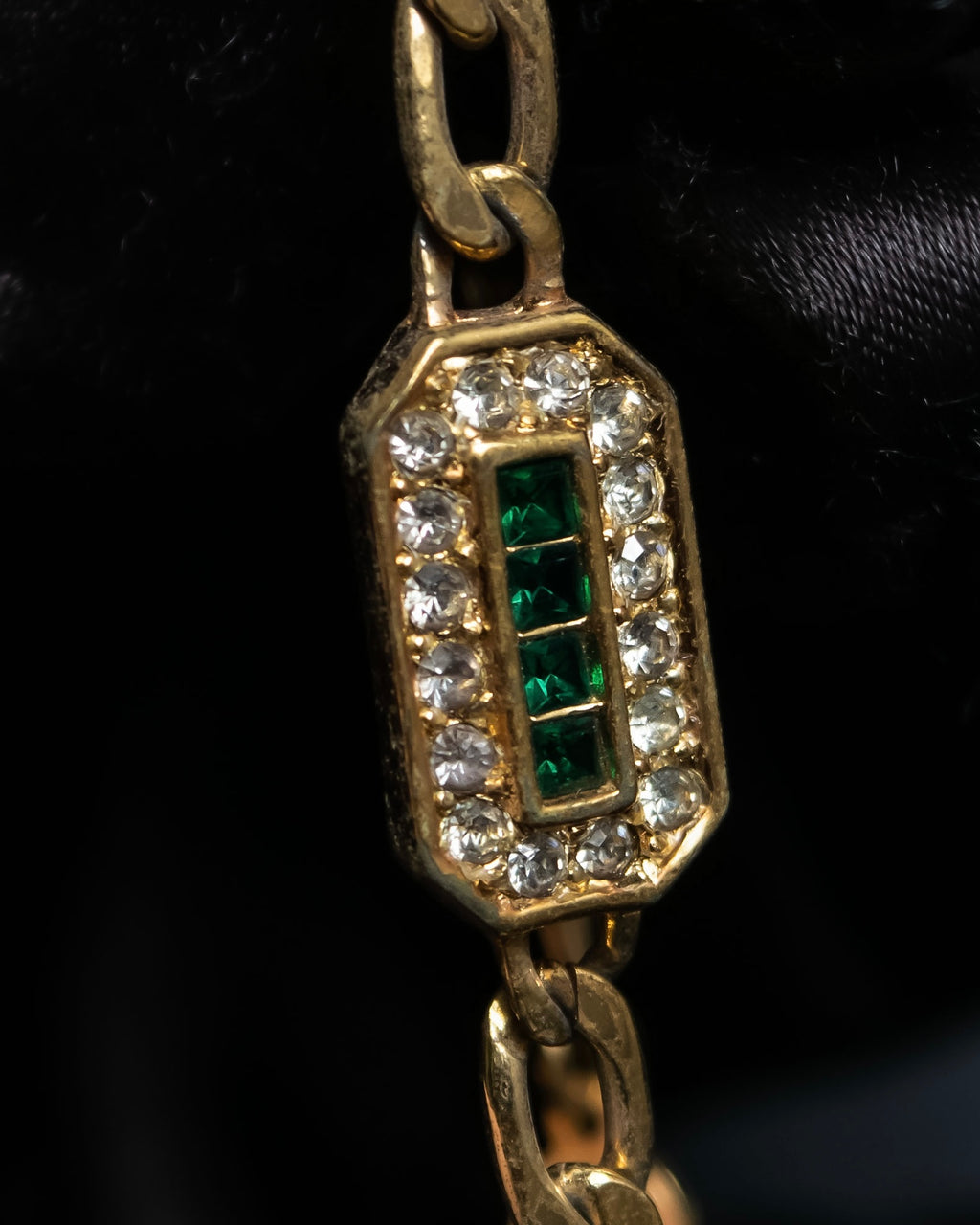 “Christian Dior” green & clear crystal designed gold chain bracelet