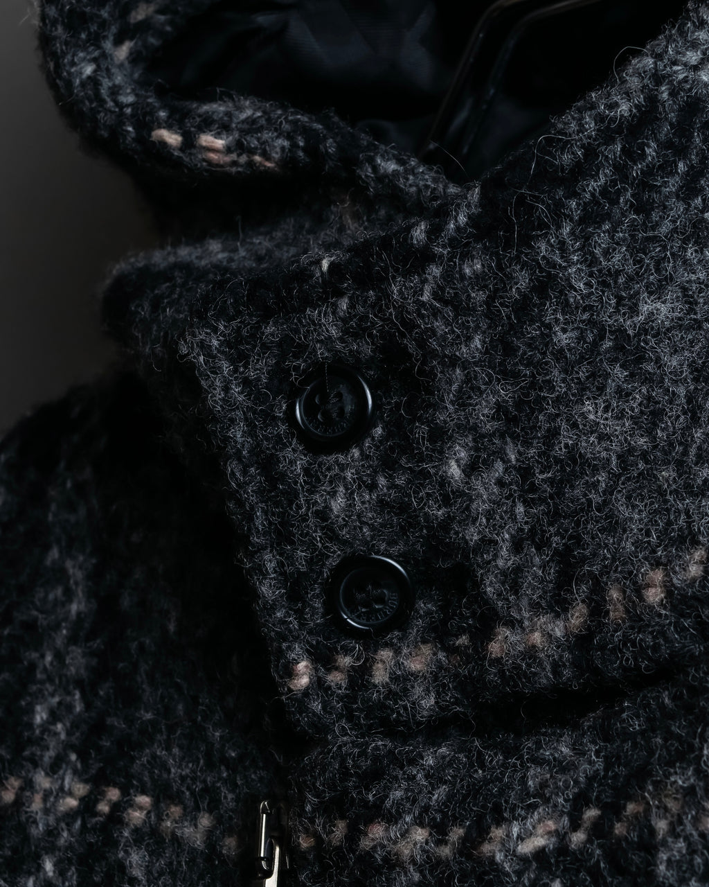 "BURBERRY" Check pattern double zipper hooded coat