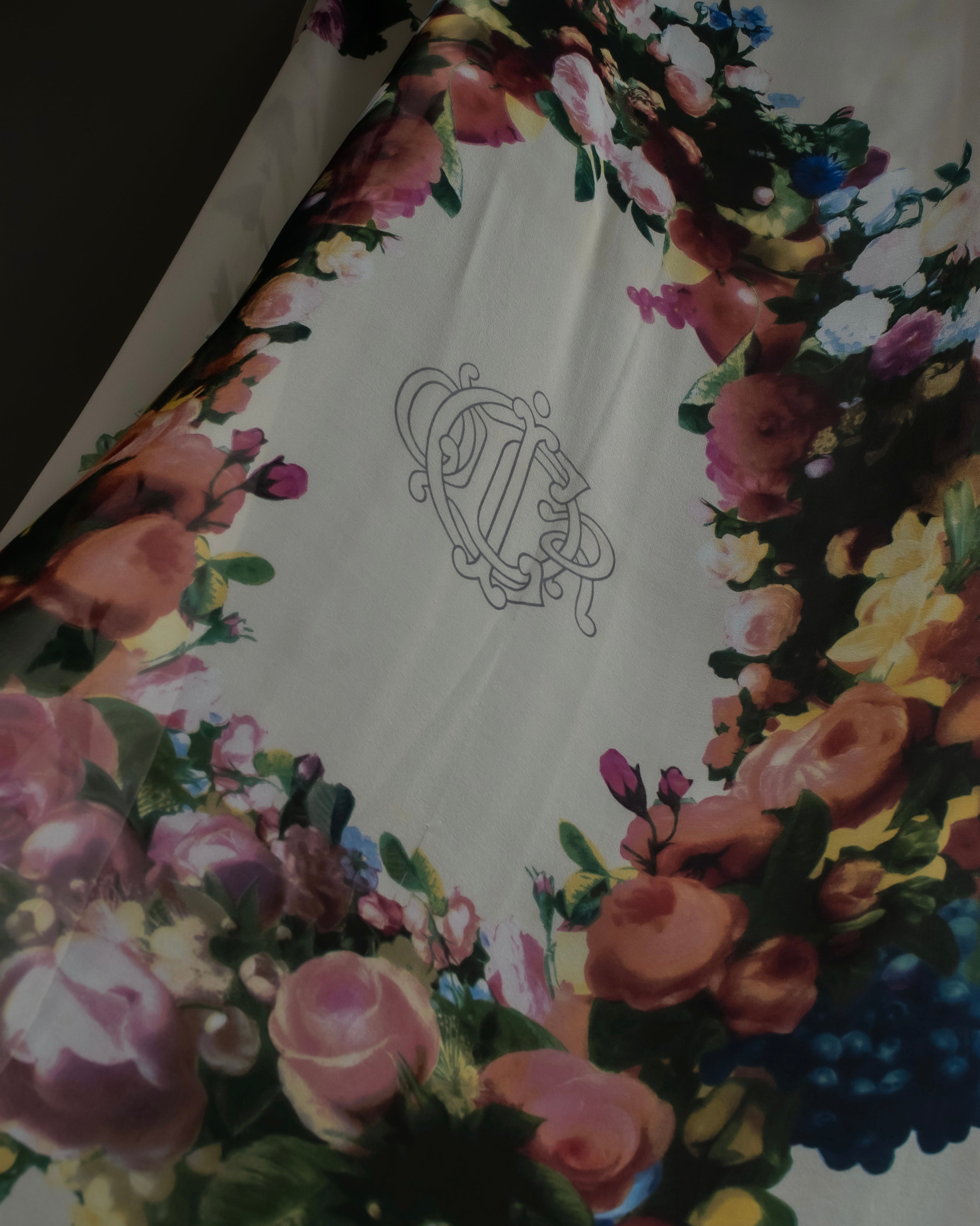 "Christian Dior" Wreath floral design silk scarf