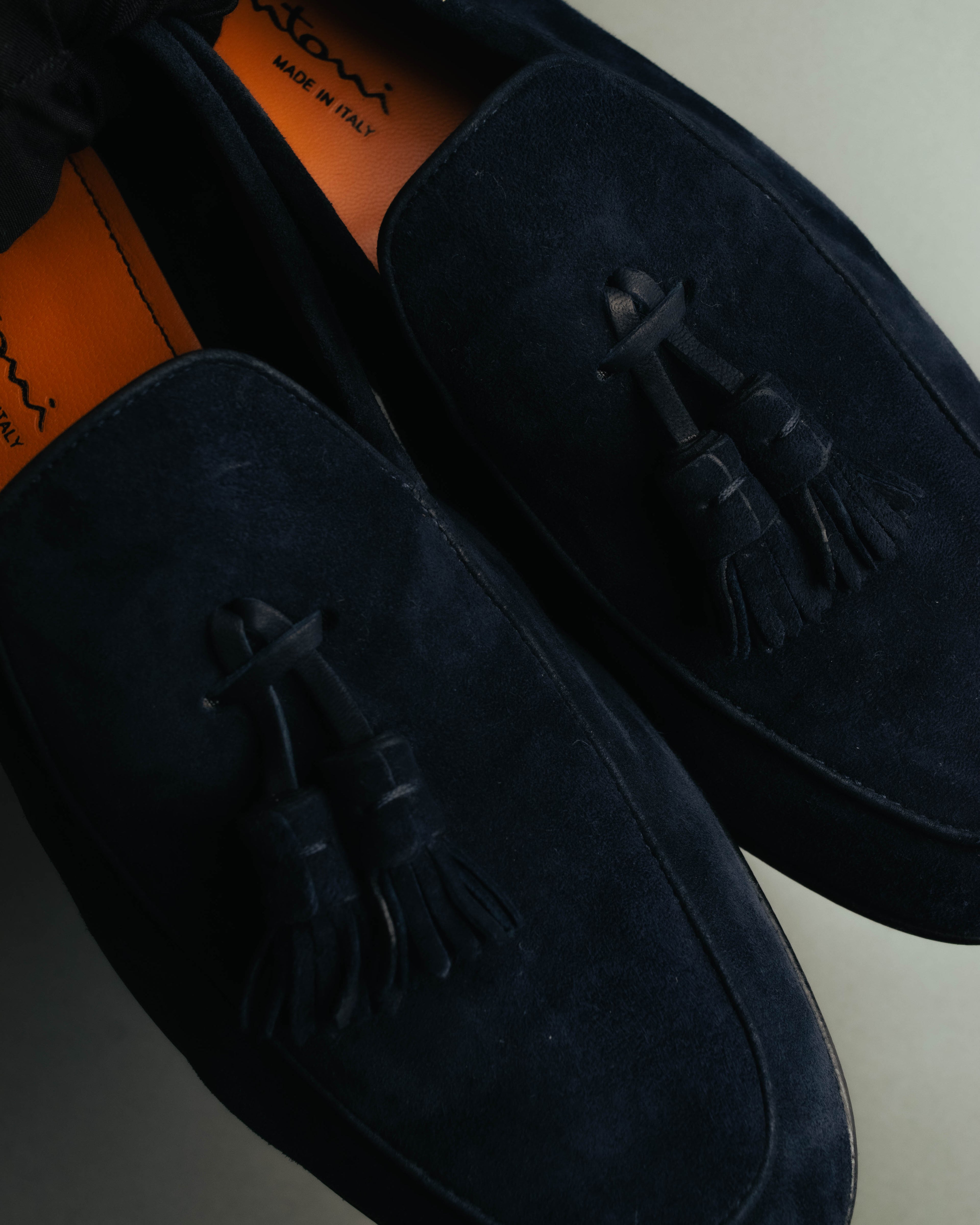 "Santoni" 2010's-2020's Elegant navy suede tassel loafers